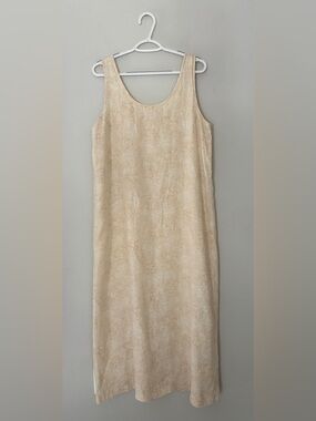 Vintage 90s GAP 100% Linen Minimalist Beige Maxi Dress L Coastal